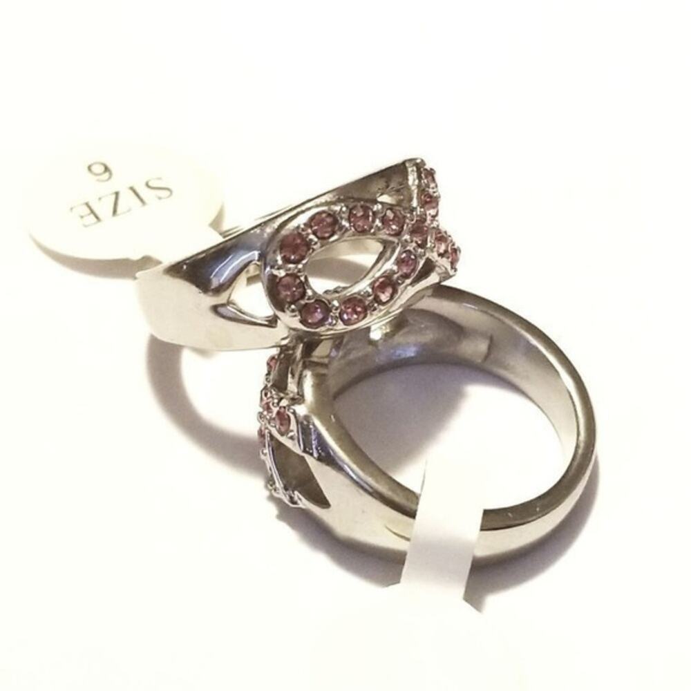 New cancer‎ ring with pink CZs size 6